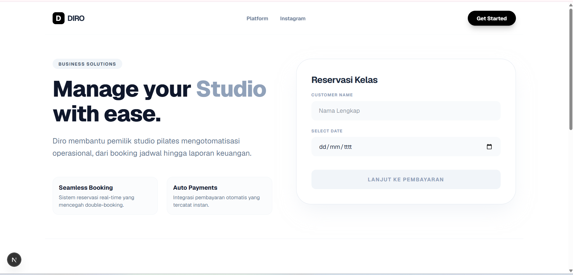 DIRO Pilates Booking System